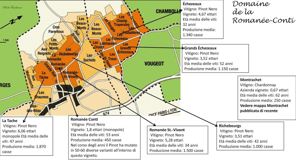 แผนที่ไร่ที่ Romanee Conti และไวน์ในเครือ